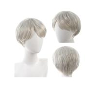 Mens Wig Pelucas cortas rizadas de 10 cm para hombre, cabello masculino natural y esponjoso, fibra sintética resistente al calor para gorro de peluca diaria Toupee for Men(platinum)