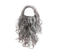 Mens Wig Set, Long Costume Beard, Gray Wizard Style, Soft Synthetic Hair for Halloween and Role Play, Party Accessory with Stretch Cap for Stage Show or Cosplay Performance
