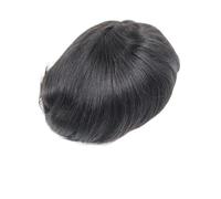 Mens Wig Toupet para hombre con base de seda, sistema de reemplazo de cabello humano, peluca negra natural, pelo liso Toupee for Men (16 x 22 cm)