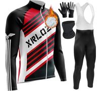 Men's Winter Cycling Suit Windproof Lightweight Thermal Cycle Clothing Set - Long Sleeve Warm Jersey 9D Padded Bib Tight for Bicycle Riding with Gloves,Face Mask