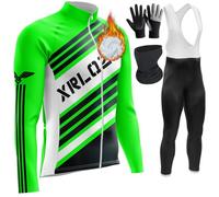 Men's Winter Cycling Suit Windproof Lightweight Thermal Cycle Clothing Set - Long Sleeve Warm Jersey 9D Padded Bib Tight for Bicycle Riding with Gloves,Face Mask