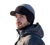 Men's Winter Knitted Earflap Hat, Cozy Head Beanie with Brim and Ear Flaps for Men (Gray)