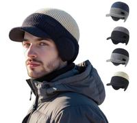 Men's Winter Knitted Earflap Hat, Winter Beanie with Brim and Ear Flaps, Outdoor Warm Fleece Line Knitted Stocking Caps (Khaki)
