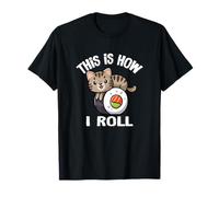 Mens Women Kid Kawaii How I Roll Sushi Brown Tabby Cat Lover Camiseta