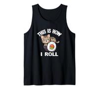 Mens Women Kid Kawaii How I Roll Sushi Brown Tabby Cat Lover Camiseta sin Mangas
