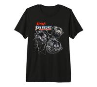 Mens Womens 80s Heavy Metal Rock Band Black Pug Dog Lover Camiseta Premium