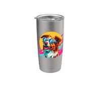Mens Womens Funny Retro Vintage 80s 90s Red Aussie Dog Lover Vaso térmico de acero inoxidable de doble pared