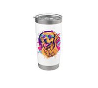 Mens Womens Funny Vintage 80s Golden Retriever Dog Lover Vaso térmico de acero inoxidable de doble pared