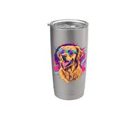 Mens Womens Funny Vintage 80s Golden Retriever Dog Lover Vaso térmico de acero inoxidable de doble pared