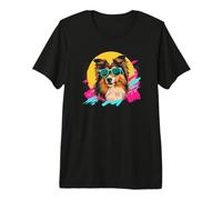 Mens Womens Girls Retro Vintage 80s Shetland Sheepdog Lover Camiseta Premium