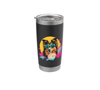 Mens Womens Girls Retro Vintage 80s Shetland Sheepdog Lover Vaso térmico de acero inoxidable de doble pared