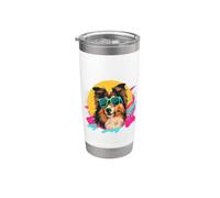 Mens Womens Girls Retro Vintage 80s Shetland Sheepdog Lover Vaso térmico de acero inoxidable de doble pared