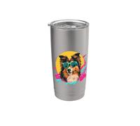 Mens Womens Girls Retro Vintage 80s Shetland Sheepdog Lover Vaso térmico de acero inoxidable de doble pared
