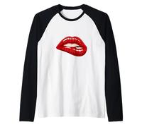 Men's Women's Graphic Tees - Red Biting Lips Short Sleeve Camiseta Manga Raglan
