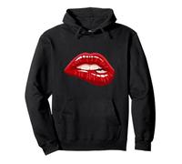Men's Women's Graphic Tees - Red Biting Lips Short Sleeve Sudadera con Capucha
