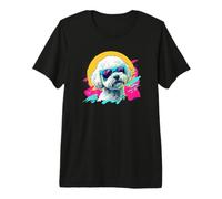 Mens Womens Kids 80s Bright Retro Vintage Bichon Frise Lover Camiseta Premium