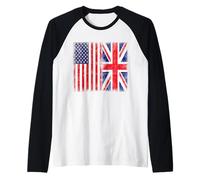 Men's Women's Kids Cool Vintage USA & UK Flag Graphic Design Camiseta Manga Raglan