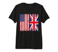 Men's Women's Kids Cool Vintage USA & UK Flag Graphic Design Camiseta Premium