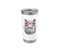 Mens Womens Kids Girls Retro Vintage Red Glasses Hippo Lover Vaso térmico de acero inoxidable de doble pared
