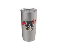 Mens Womens Kids Kawaii Hot Pot Boba Bear Taiwan Flag Travel Vaso térmico de acero inoxidable de doble pared