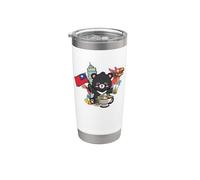 Mens Womens Kids Kawaii Hot Pot Boba Bear Taiwan Flag Travel Vaso térmico de acero inoxidable de doble pared