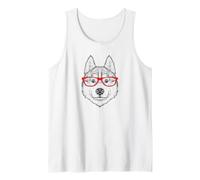 Mens Womens Red Glasses Ink Art Siberian Husky Dog Lover Camiseta sin Mangas