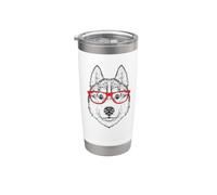 Mens Womens Red Glasses Ink Art Siberian Husky Dog Lover Vaso térmico de acero inoxidable de doble pared