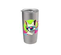 Mens Womens Retro Vintage 80s 90s Animal Lover Fennec Fox Vaso térmico de acero inoxidable de doble pared