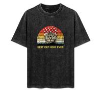 Men's Women's Washed Vintage T Shirt Best Cat Mom Ever 2 Unisex Antique Wash T-Shirts Black XXL