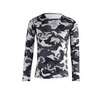 Men's XL Grey Black Round Neck Long-sleeved T-shirts for Running, Sports, and Riding