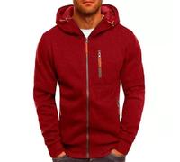 Mens Zipped Hoodies Mens' Hoodies Drawstring Jacket with Pockets Solid Color Sweatshirts Plus Size Loose-Fit Solid Color Cardigans Outwear Warm Long Sleeve Cardigans (Red,L)