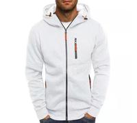 Mens Zipped Hoodies Mens' Hoodies Drawstring Jacket with Pockets Solid Color Sweatshirts Plus Size Loose-Fit Solid Color Cardigans Outwear Warm Long Sleeve Cardigans (White,L)