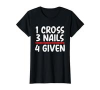 Mensaje bíblico Cristiano 1 Cruz 3 Clavos 4 Dado Cristiano Camiseta gráfica económica, Mujer, Negro, L