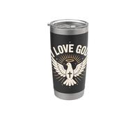 Mensaje cristiano I Love God Dove Cross Vaso térmico de acero inoxidable de doble pared