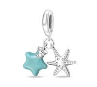 Mensaje de estrella de mar en un amuleto de botella, accesorio de pulsera con amuleto de plata esterlina 925, collar de pulsera Pandora compatible con, regalo para mujeres