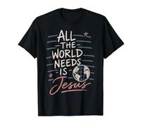 Mensaje de fe Cristiana Todo lo Que el Mundo Necesita es Jesús Camiseta gráfica económica, Hombre, Negro, S
