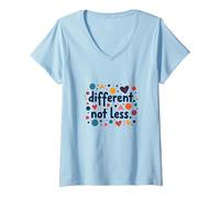 Mensaje Diferente No Menos de Inclusión de Educación Especial Camiseta Cuello V, Mujer, Azul Bebé, XXL