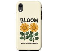 Mensaje motivacional de girasol, florece donde estás plantado Carcasa para iPhone XR