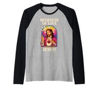 Mensajero del Amor Jesús Vibrante Vintage Christian Pop-Art Camiseta Manga Raglan