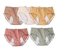 Menstrual Ropa Interior Mujeres Algodón Prueba De Fugas, Paquete De 5 Period Underwear, Compresas Incontinencia Mujer, Calzoncillos Absorbentes Para La Protección Posparto 3XL