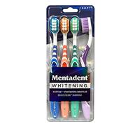 Mentadent - Cepillo de dientes manual para adultos y niños, limpieza extra con cerdas suaves para dientes blancos, paquete de 4