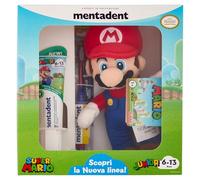 Mentadent, Super Mario Junior, kit de cepillo y pasta de dientes para niños de 6 a 13 años, contiene pasta de dientes para niños, sabor a menta delicada, cepillo de dientes para niños, ideal para