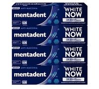 Mentadent White Now Pasta dentífrica antimanchas y blanqueamiento inmediato para blanquear los dientes, blanqueamiento temporal, 4 botellas de 75 ml