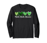 Mental Health Awareness Green Ribbon Heart Support Therapy Manga Larga