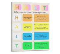 Mental Health Awareness Wall-Art HALT Poster Hungry Angry Lonely Tired Self Check For Mindfulness Office(Framed,16x24inch(40x60cm))