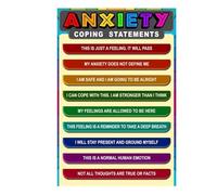 Mental Health Posters, Anxiety Coping Statements Poster, Ways to Stay Calm, Challenging Negative Thoughts, Motivational Wall Art Office Decor(Unframed,12x18inch(30x45cm))