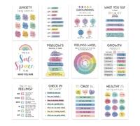 Mental Health Posters for Kids - Inspirational Growth Mindset Decor, 12PCS Educational Counseling Bulletin Board Set for Classroom Motivation | Positive Affirmation Wall Art for School, Theerapy Room