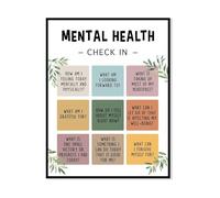 Mental Health Therapy Wall Art Psychotherapy Print Mental Health Check In Positive Affirmations Decor for School Therapy Office Anxiety Awareness(Unframed,12x18inch(30x45cm))
