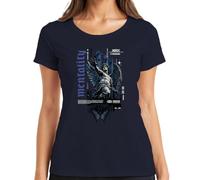 Mentality Butterfly Angel Statue Griegan Damen T-Shirt, azul marino, S