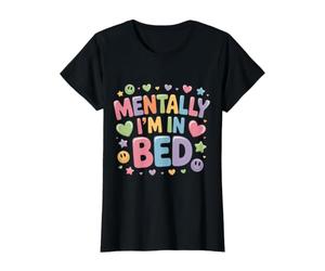 Mentally I'm In Bed Siesta cansada y soñolienta - Camiseta gráfica económica, Mujer, Negro, L